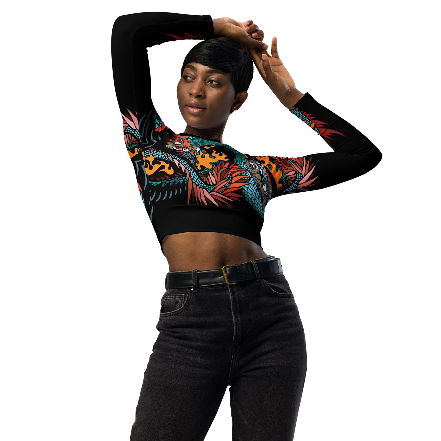 Black Dragon Recycled Long-sleeve Crop Top