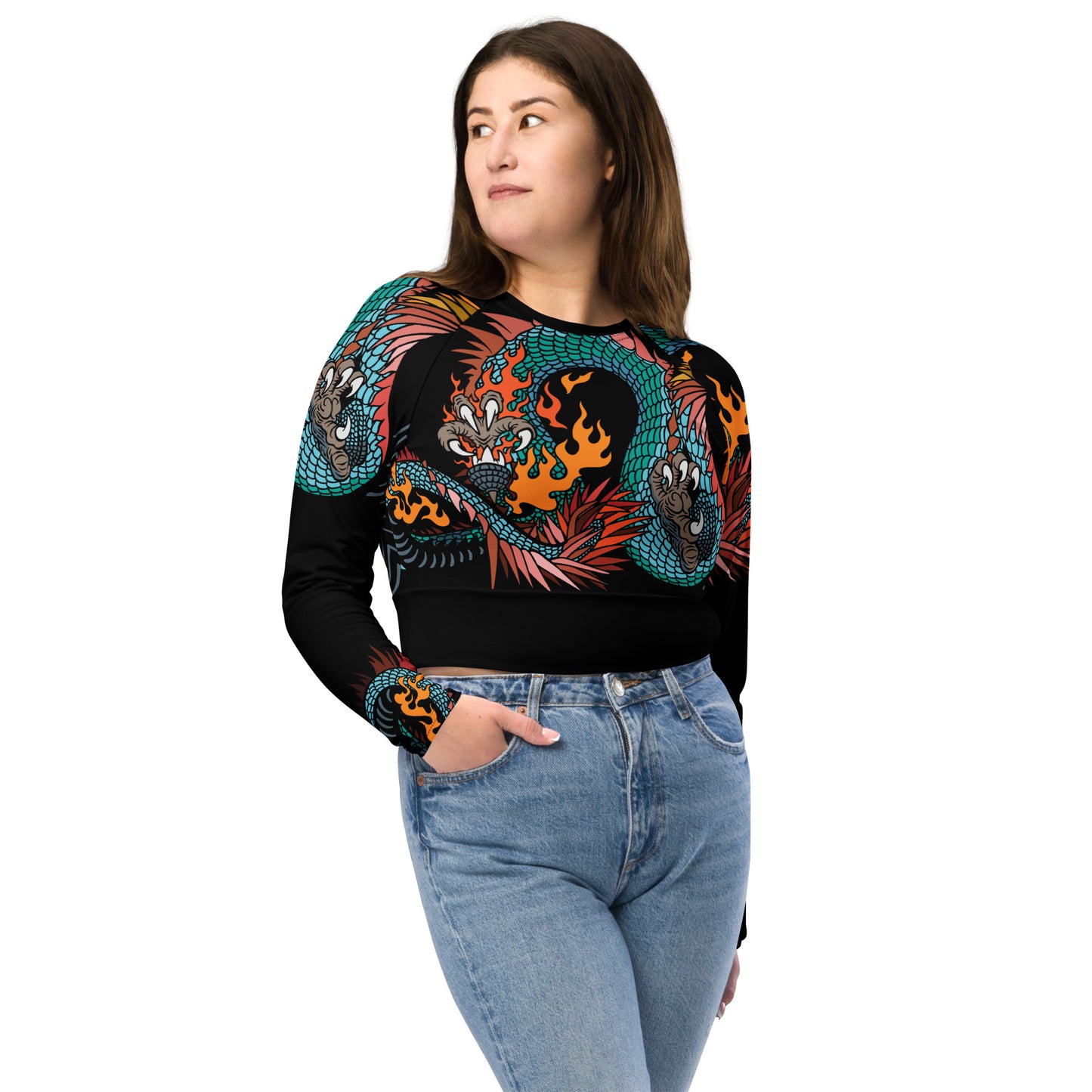 Black Dragon Recycled Long-sleeve Crop Top