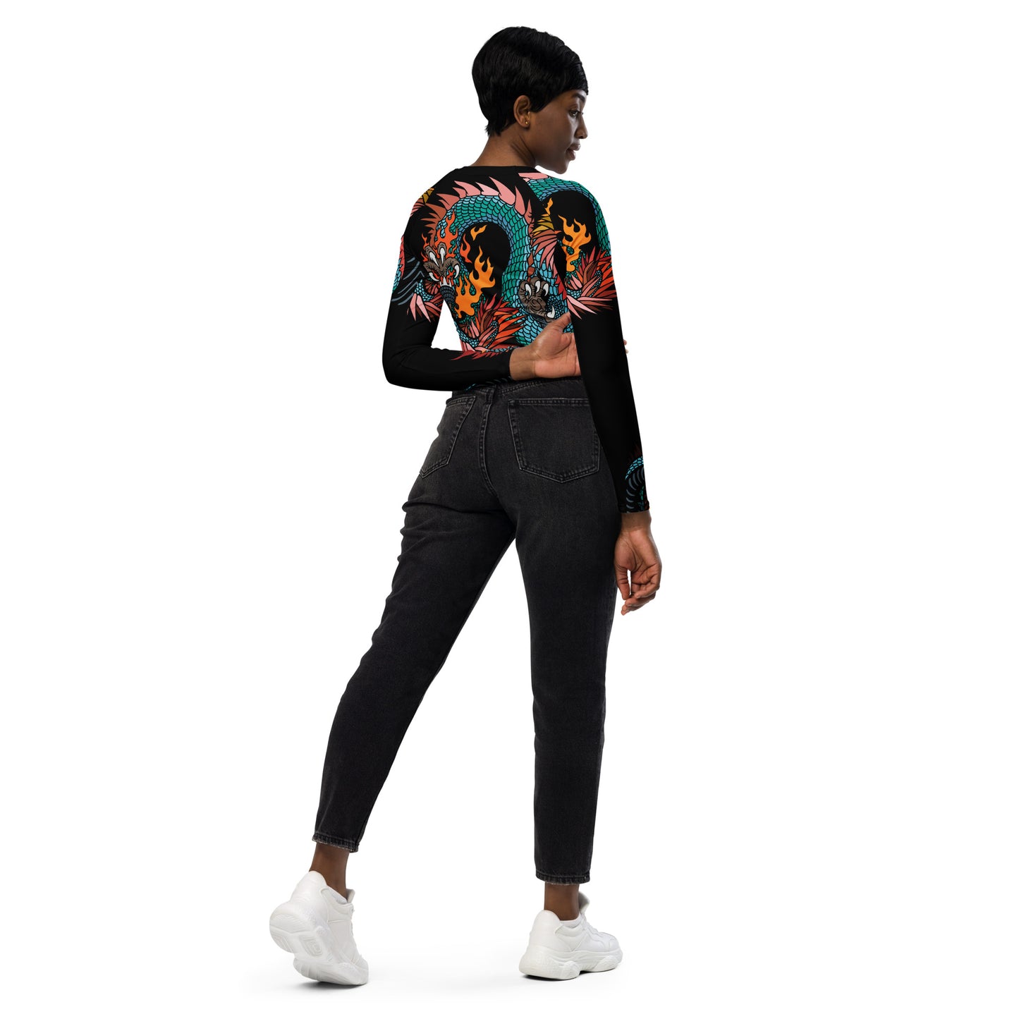 Black Dragon Recycled Long-sleeve Crop Top