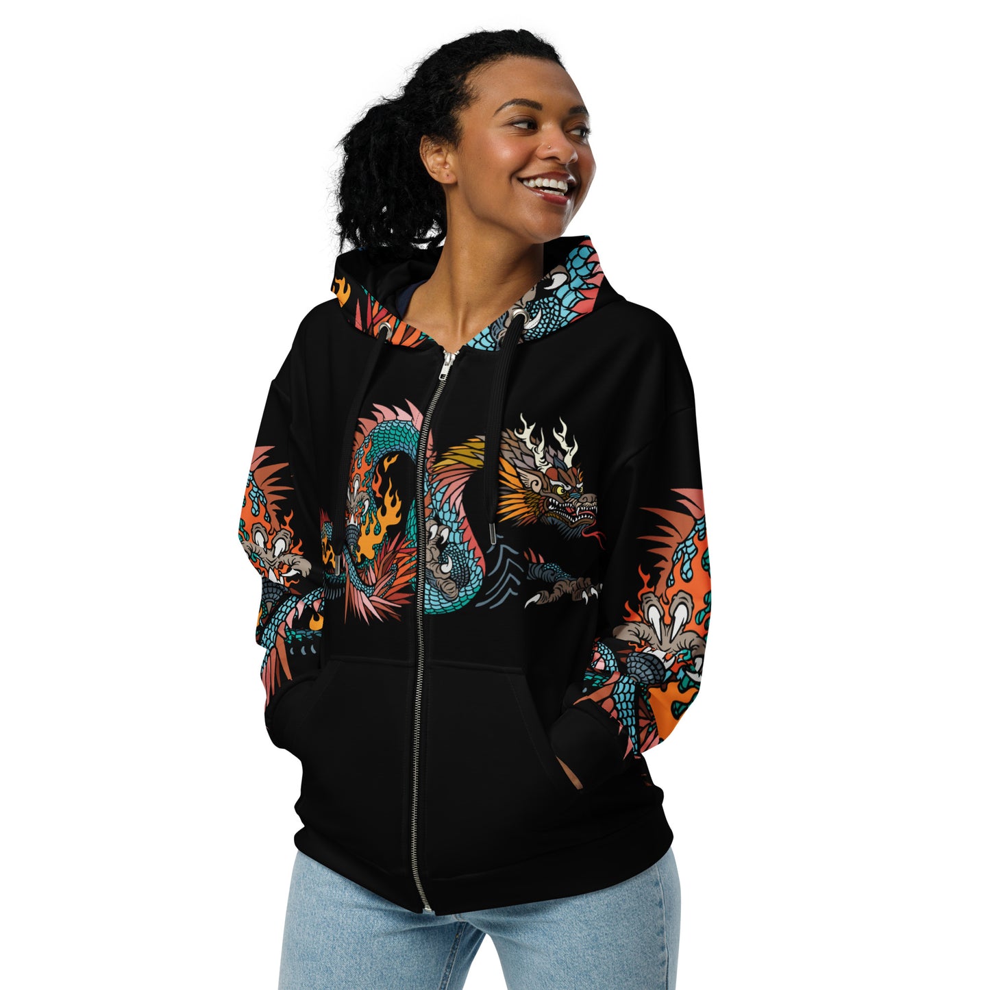 Black Dragon Recycled Unisex Zip Hoodie