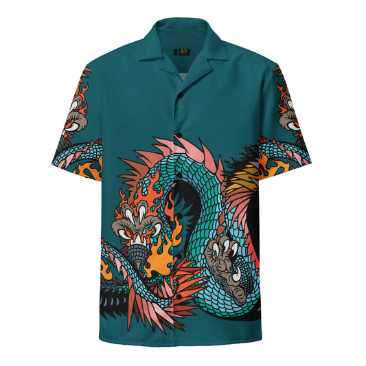 Teal Dragon Unisex Button Shirt