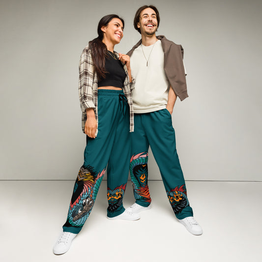 Teal Dragon Unisex Recycled Wide-leg Joggers