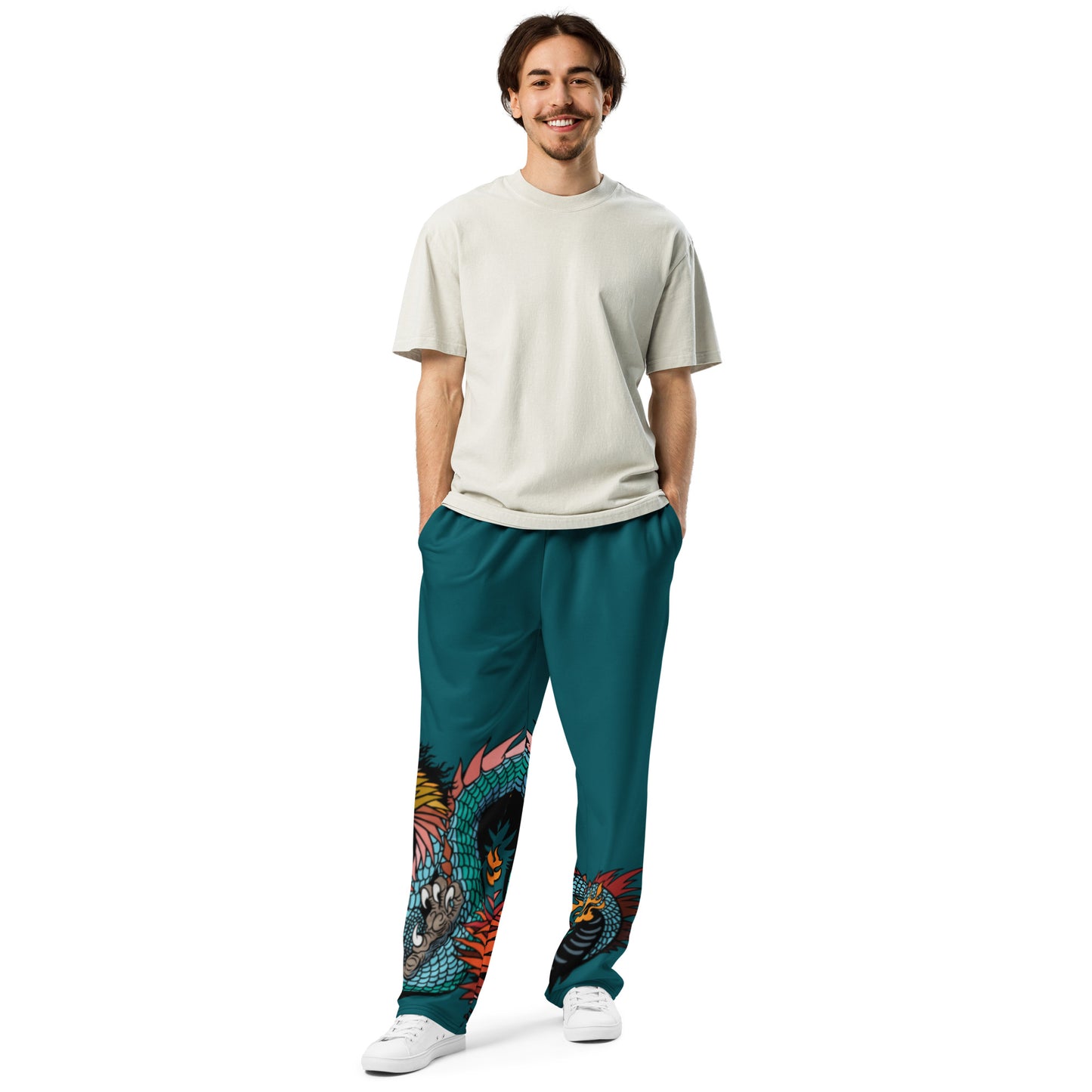 Teal Dragon Unisex Recycled Wide-leg Joggers