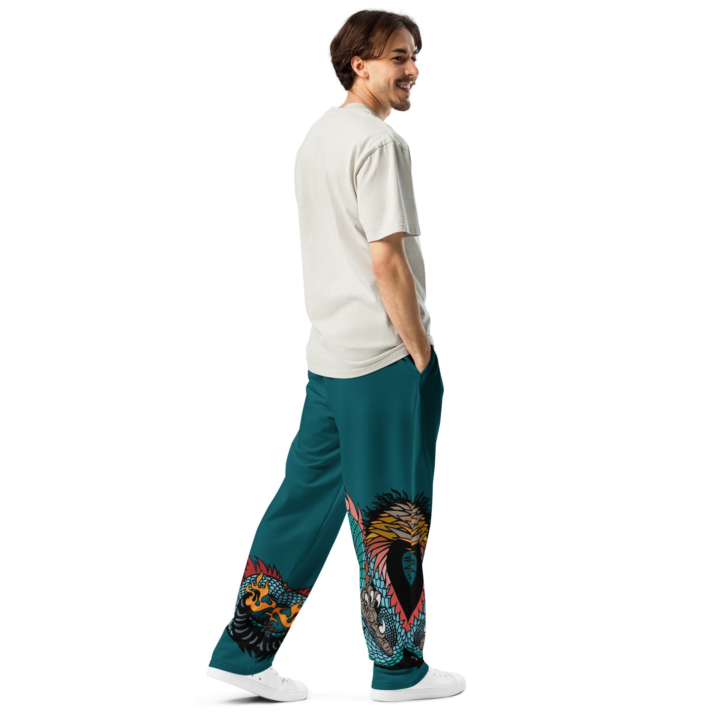 Teal Dragon Unisex Recycled Wide-leg Joggers