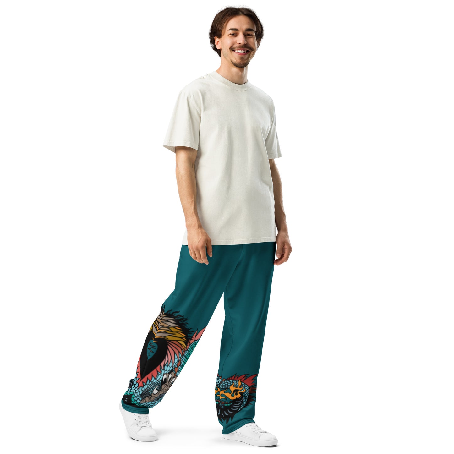 Teal Dragon Unisex Recycled Wide-leg Joggers