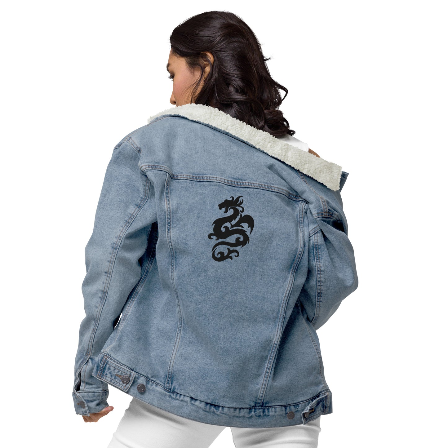 Draco Solari Embroidered Unisex Denim Sherpa Jacket