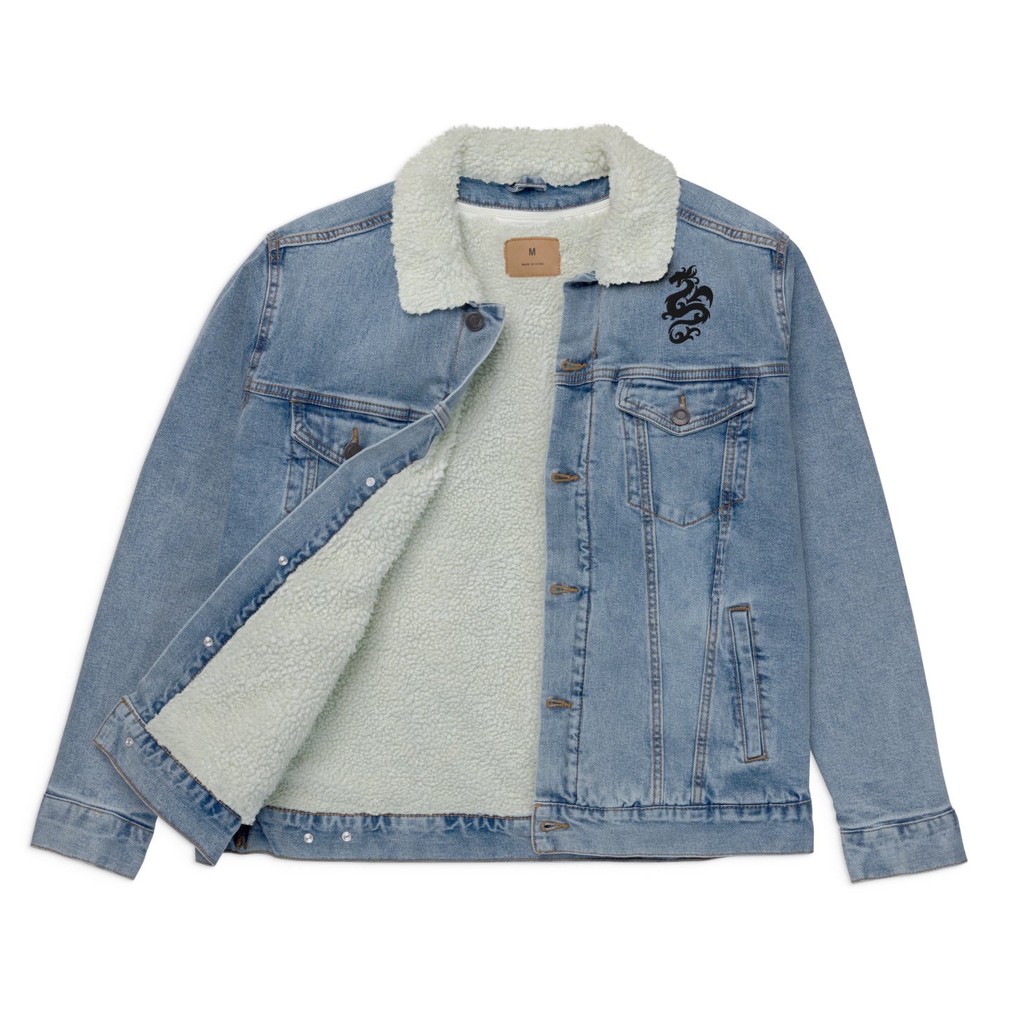 Draco Solari Embroidered Unisex Denim Sherpa Jacket