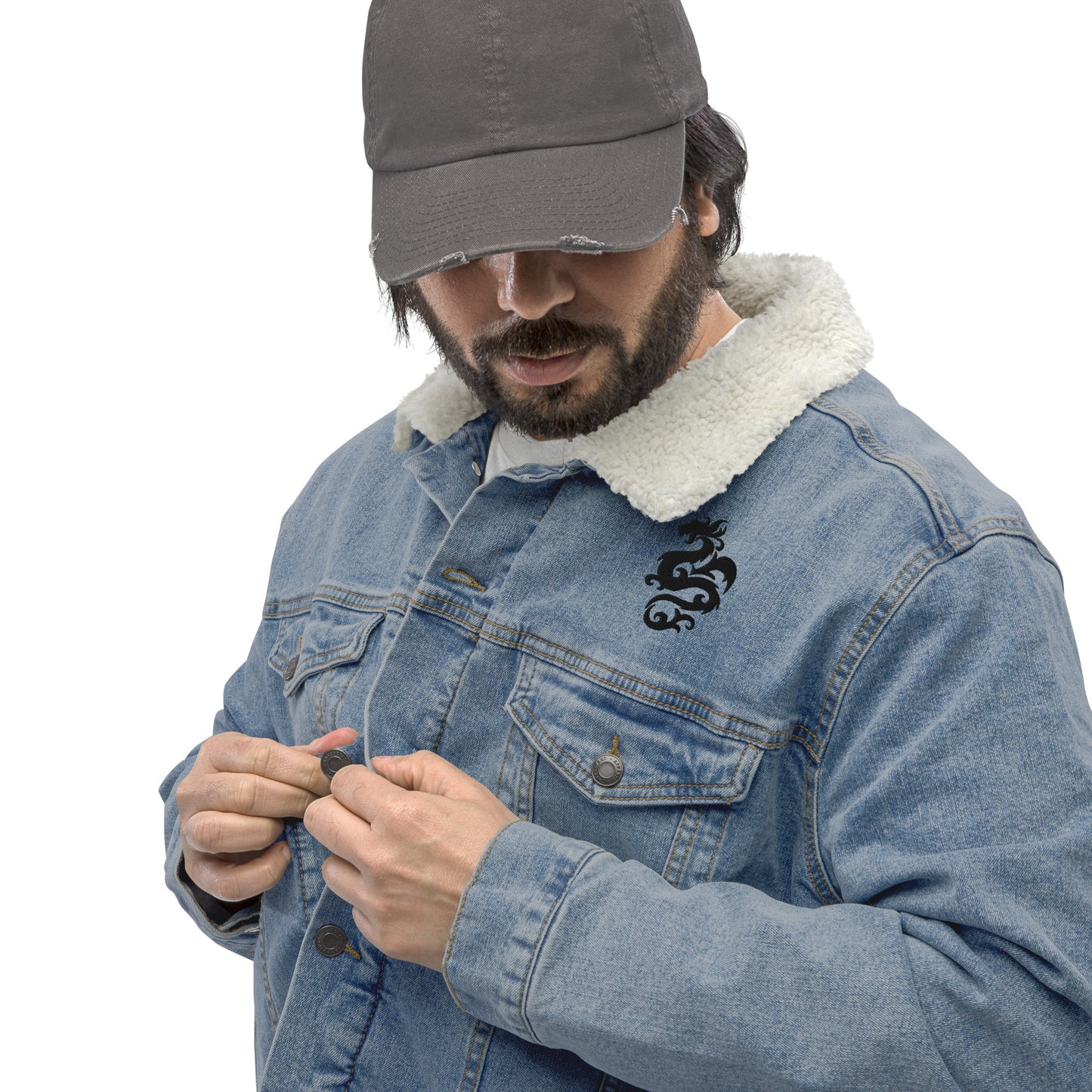 Draco Solari Embroidered Unisex Denim Sherpa Jacket