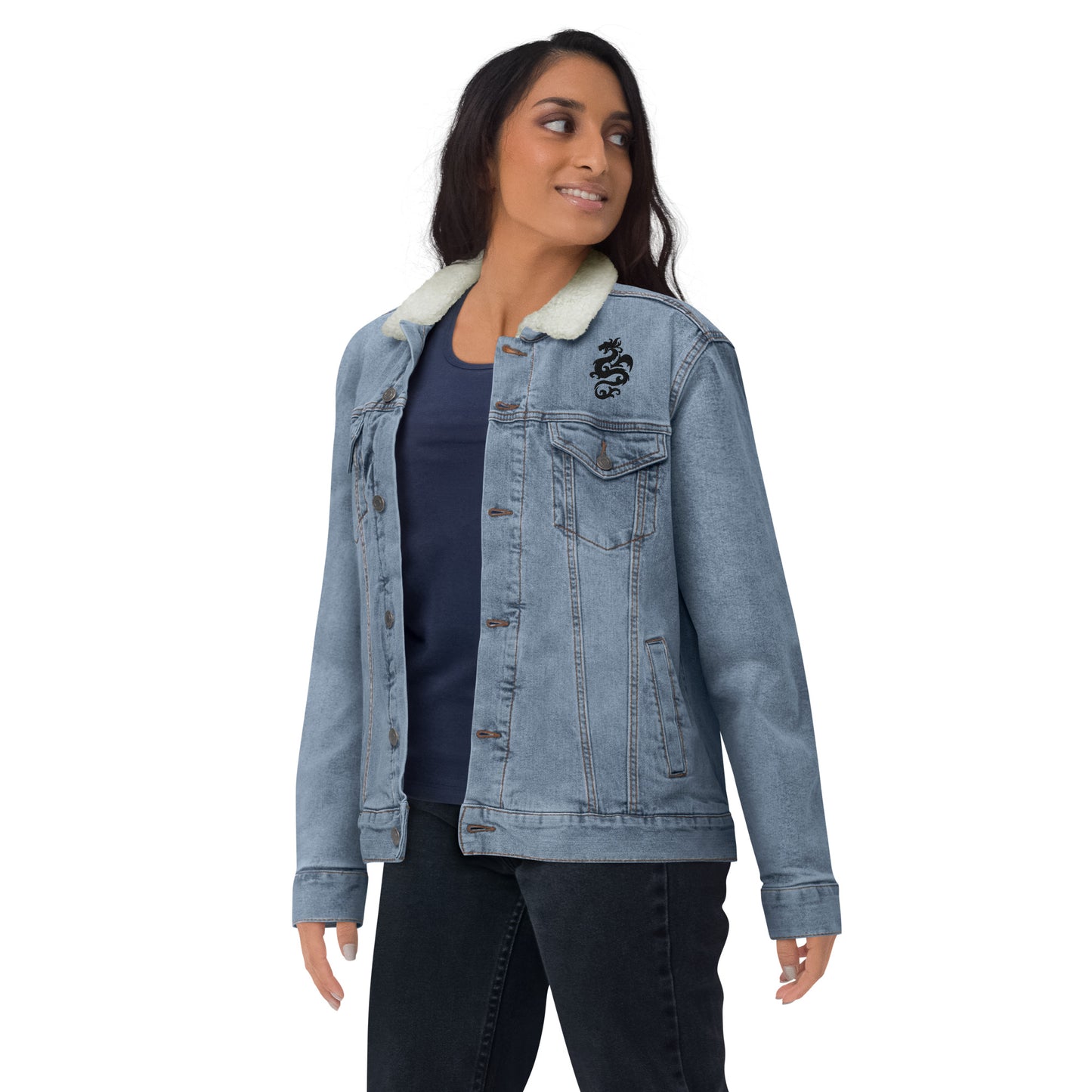 Draco Solari Embroidered Unisex Denim Sherpa Jacket